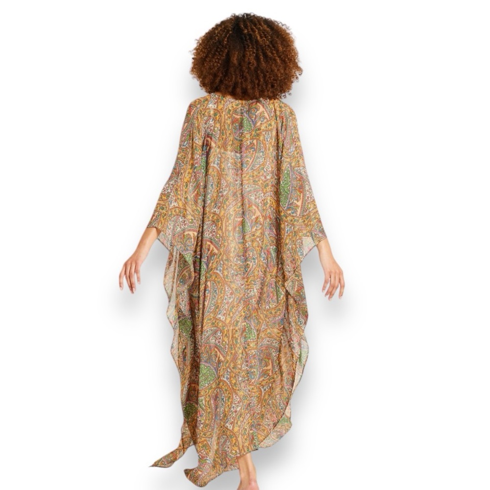Mille Resort & Travel Jones Caftan Kaftan Mumu Paisley Shimmer Sheer - Picture 7 of 10